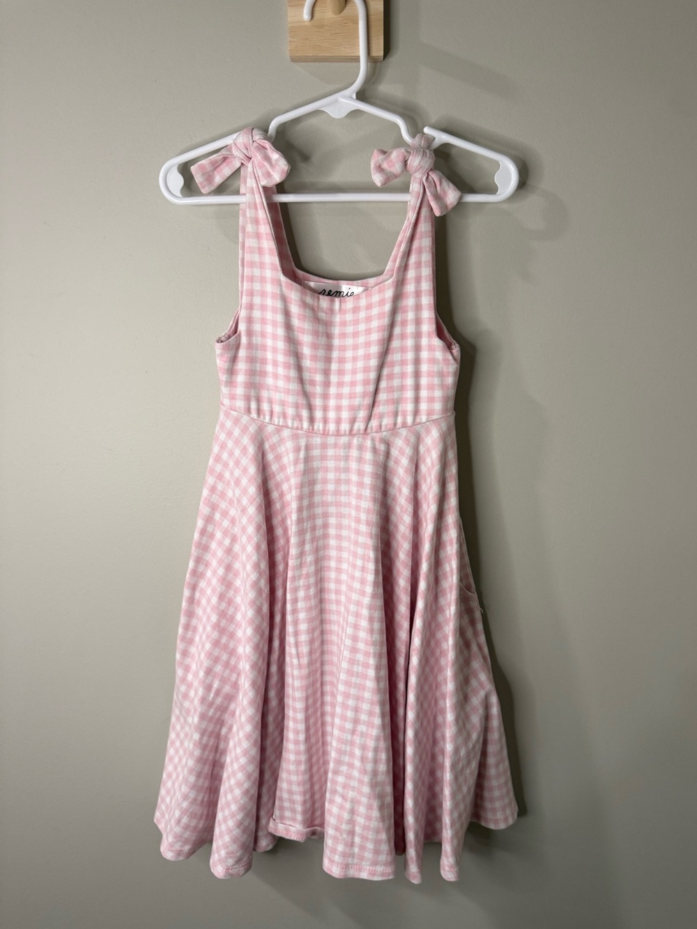 Remie Girls' Pink Gingham Tie-Shoulder Dress Size 5